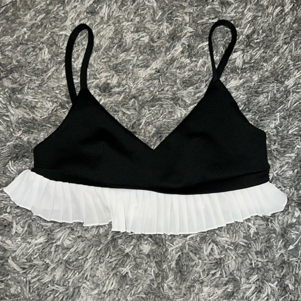 Topshop Black and White Pleated Top